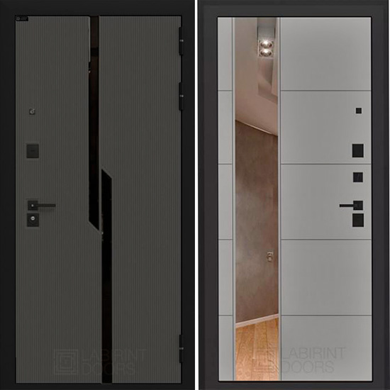 Входная дверь Лабиринт Carbon 19 с зеркалом Грей софт