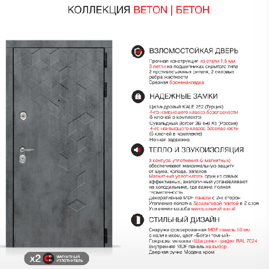 Входная дверь Лабиринт Бетон 10 Дуб Филадельфия