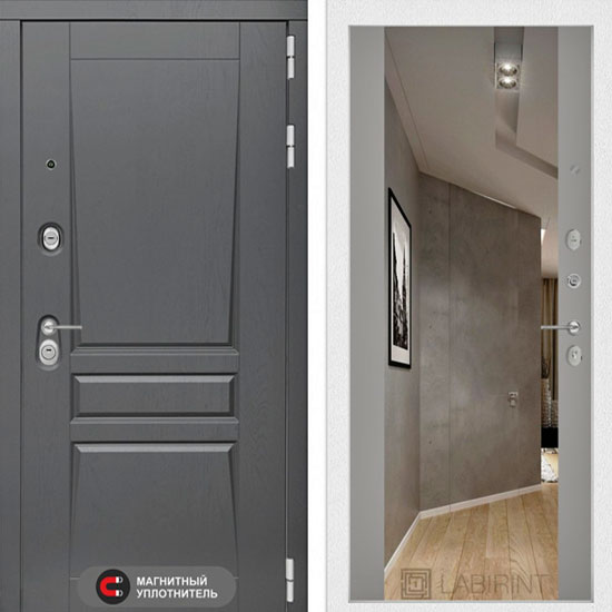 Входная дверь Лабиринт Платинум с Зеркалом Максимум Грей софт