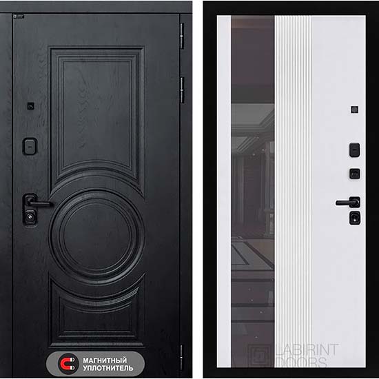 Входная дверь Лабиринт Grand 32 с зеркалом (Белый софт рельеф)