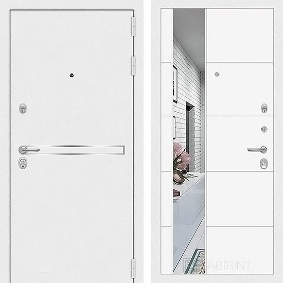 Входная дверь Лабиринт Лайн 19 с Зеркалом Белый софт
