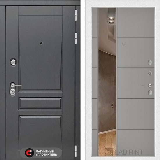 Входная дверь Лабиринт Платинум 19 с Зеркалом Грей Софт