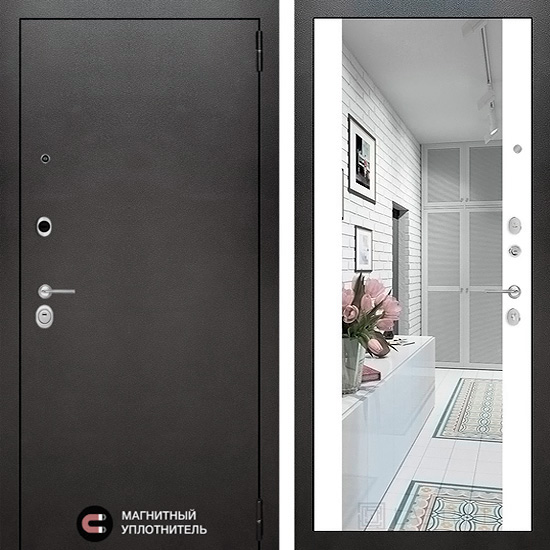 Входная дверь Лабиринт Silver с зеркалом Максимум Белый софт