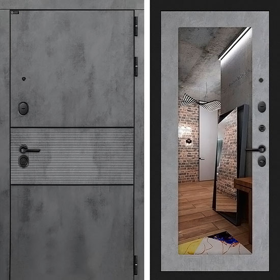 Входная дверь Лабиринт Infinity 18 с зеркалом Бетон светлый