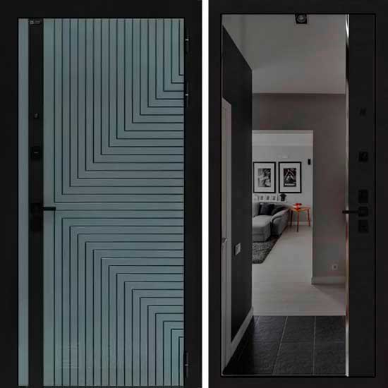 Входная дверь Лабиринт CREDOR с зеркалом Панорама Черный кварц