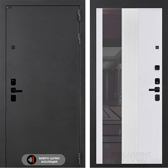 Входная дверь Лабиринт ACUSTICLAB 32 с зеркалом (Белый софт рельеф)