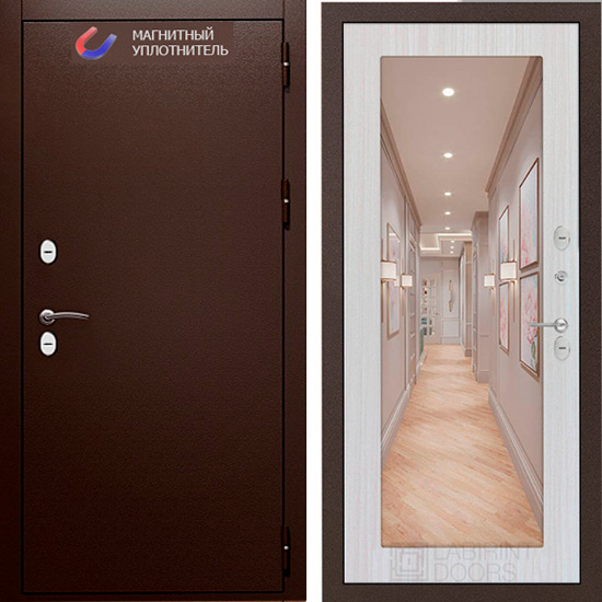 Входная дверь Лабиринт Termo Магнит 18 с зеркалом Сандал белый