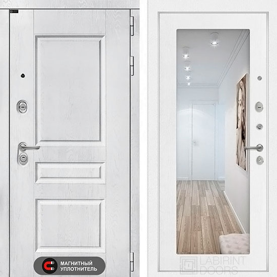 Входная дверь Лабиринт Versal 18 с Зеркалом Белое дерево