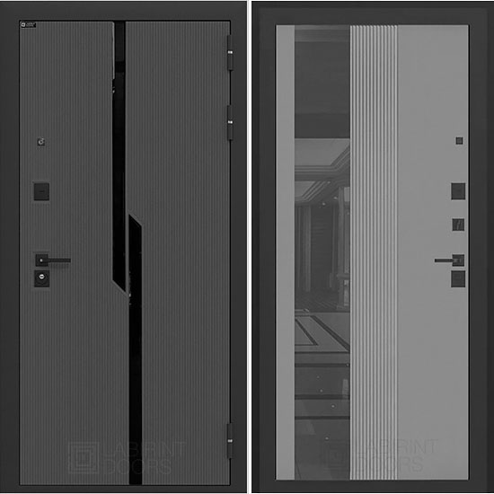 Входная дверь Лабиринт Carbon 32 с зеркалом (Серый софт рельеф)