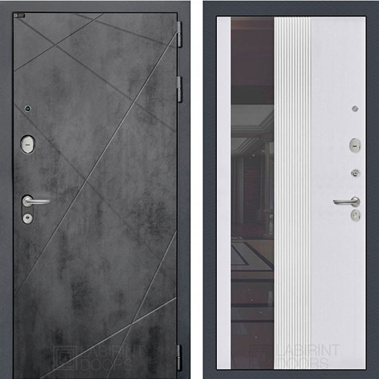 Входная дверь Лабиринт Loft 32 с зеркалом (Белый софт рельеф)