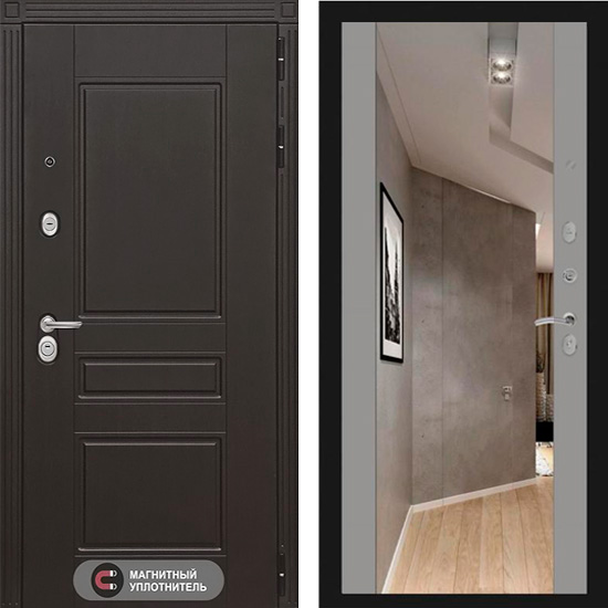 Входная дверь Лабиринт Мегаполис с зеркалом Максимум Грей софт