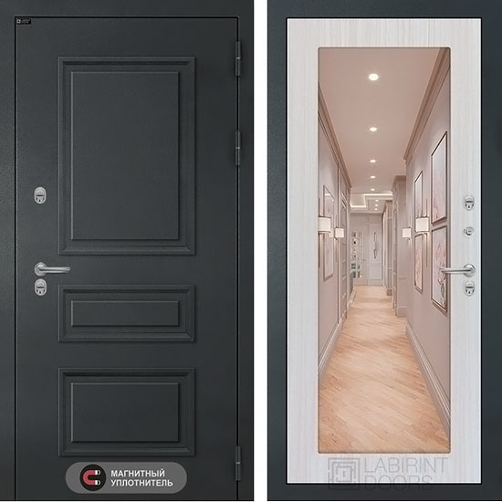 Входная дверь Лабиринт Атлантик 18 Термо с зеркалом Белый сандал