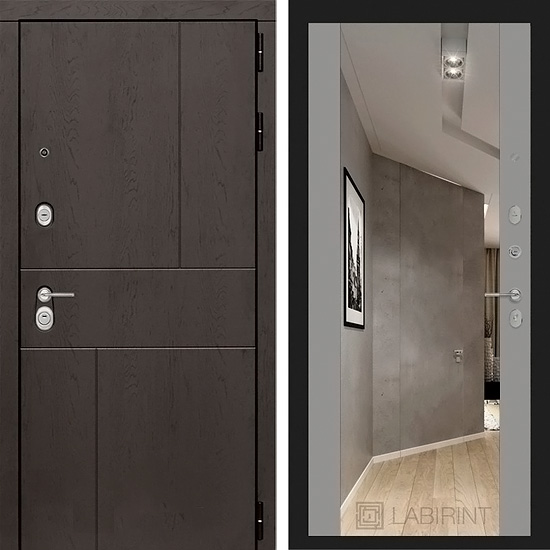 Входная дверь Лабиринт УРБАН Грей Софт зеркало