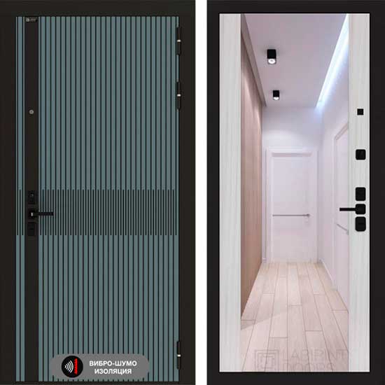 Входная дверь Лабиринт ISSIDA с зеркалом Максимум Сандал белый