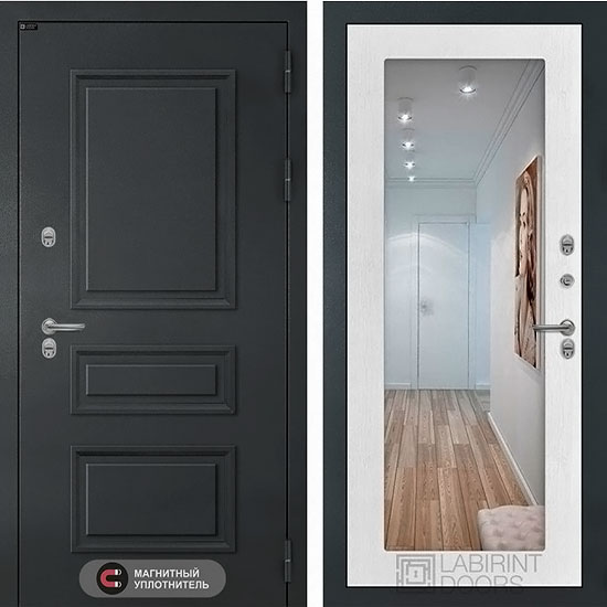 Входная дверь Лабиринт Атлантик 18 Термо с зеркалом Белое дерево