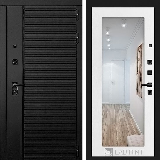 Входная дверь Лабиринт Piano 18 с Зеркалом Белое дерево