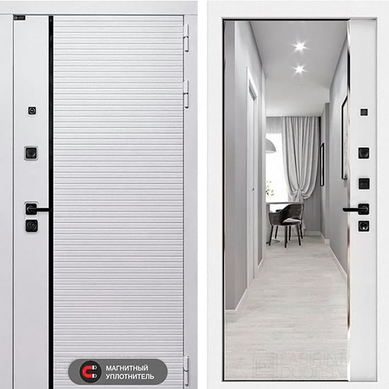 Входная дверь Лабиринт Royal Панорама с Зеркалом Белый софт