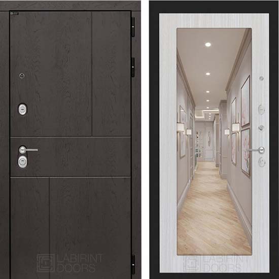 Входная дверь Лабиринт УРБАН 18 с зеркалом Сандал белый