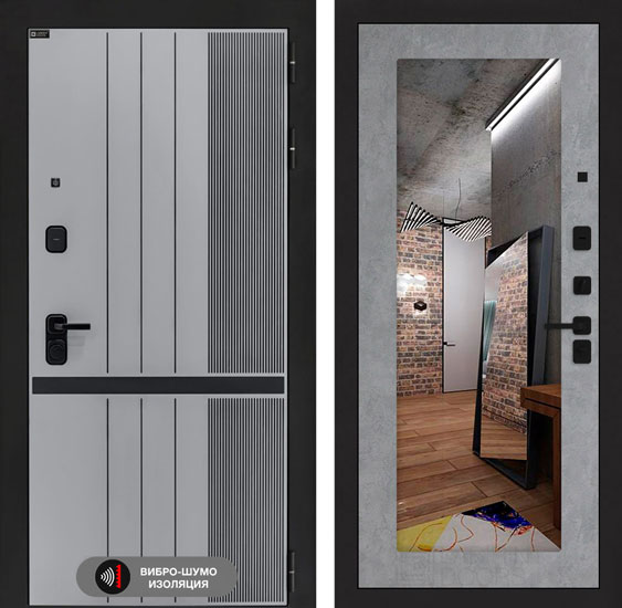 Входная дверь Лабиринт SKYLAB 18 с зеркалом Бетон светлый