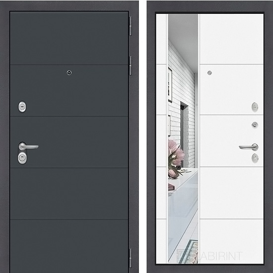 Входная дверь Лабиринт Арт 19 с зеркалом Белый Софт