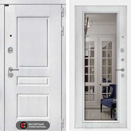 Входная дверь Лабиринт Versal Фацет с Зеркалом Белый софт