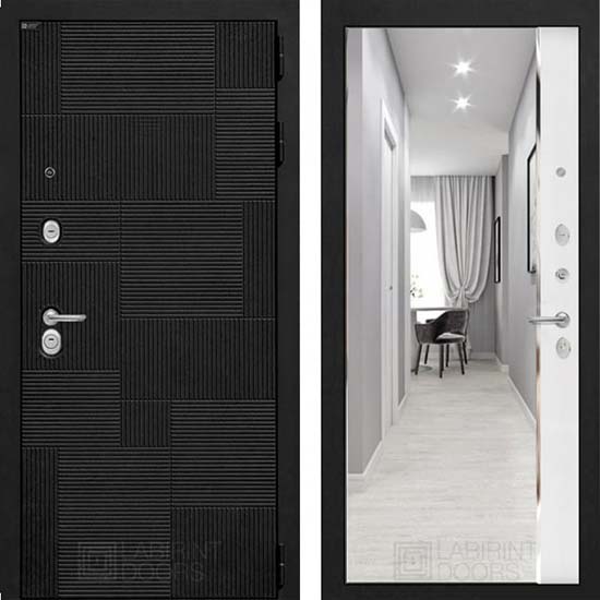 Входная дверь Лабиринт PAZL Панорама с зеркалом Белый софт