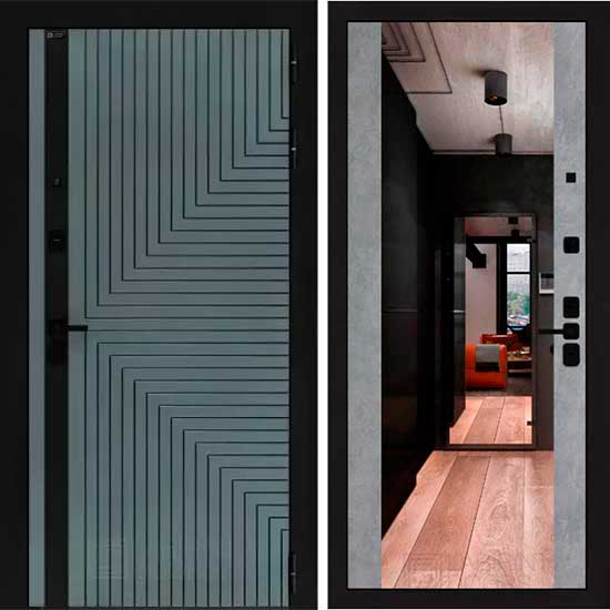 Входная дверь Лабиринт CREDOR с зеркалом Максимум Бетон светлый