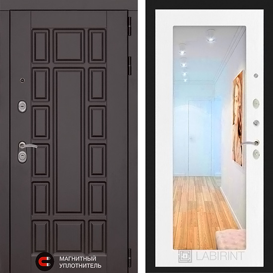 Входная дверь Лабиринт New York 18 с Зеркалом Белое Дерево